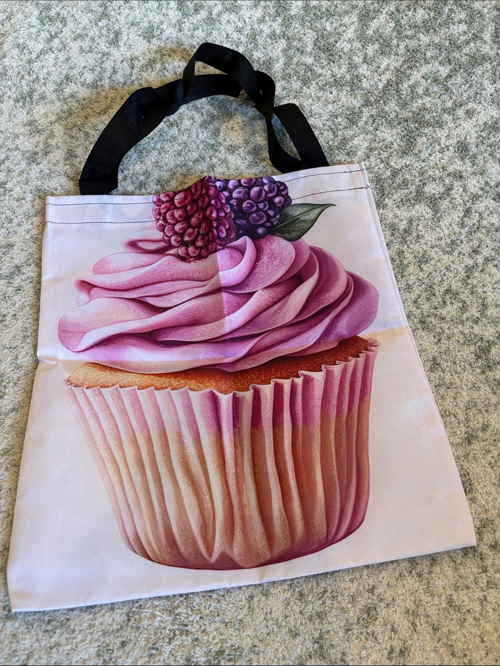 Pink Raspberry Cupcake Poly Canvas Tote Bag NWT 14x15.50”